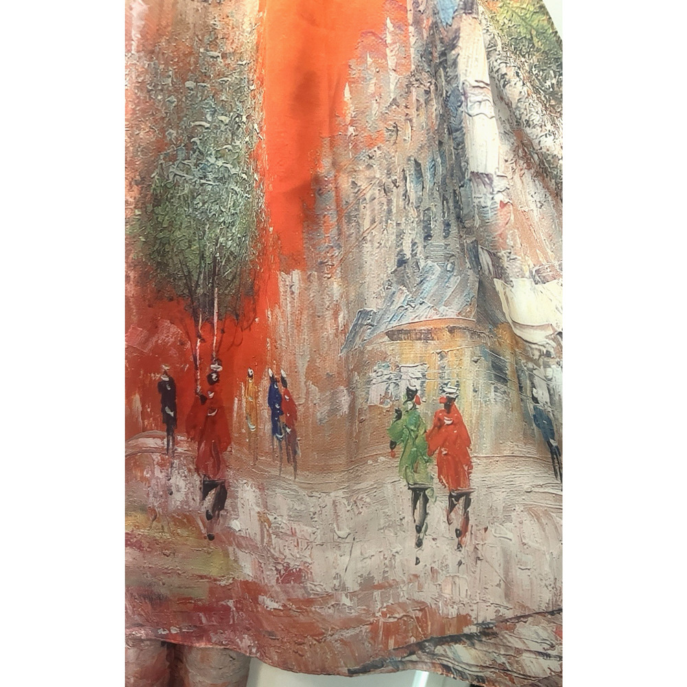 Beautiful 100% Silk Scenic Long Multicolor Scarf Wrap 71"L x 20"W